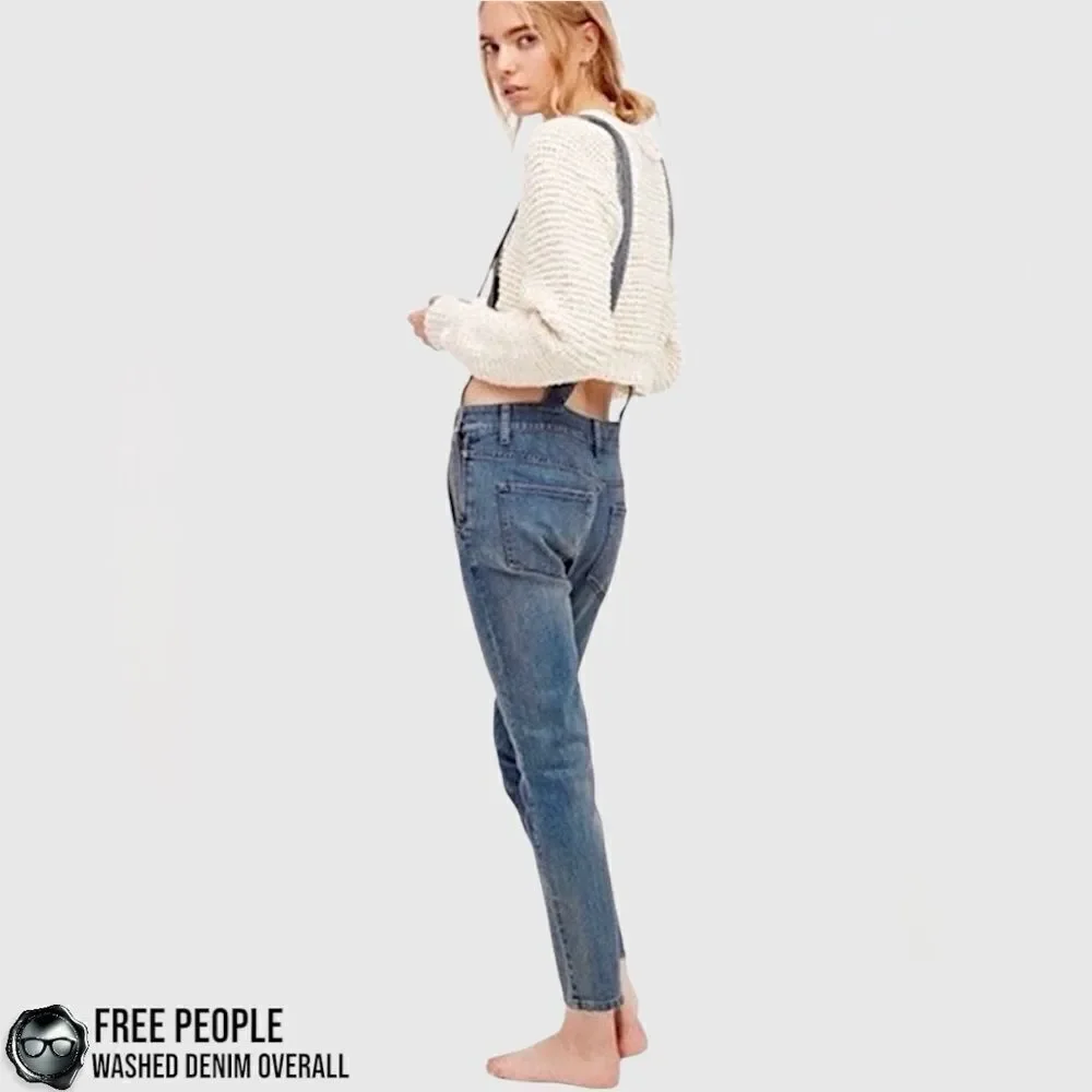 FREE PEOPLE WASHED DENIM OVERALLS IN DISTRESSED INDIGO WOMEN’S SIZE 30 SKINNY